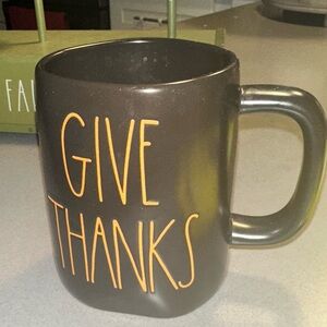Rae Dunn Black and Gold 'Give Thanks' Mug